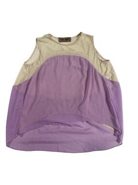 Karen Zambos Colorblock Sheer Overlay Cream and Purple Top, Blouse Approx Size M